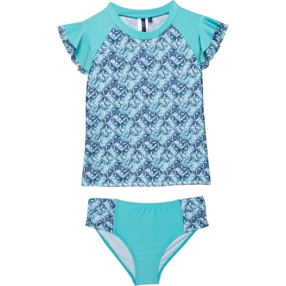 NWT AQUA ET SOL Girl's  UPF 50+ Rash Guard and Bikini Bottoms Swim Set